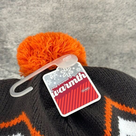 NEW Old Navy Beanie OS Brown Orange Knit Y2K Pom Pom Winter Hat - Picture 2 of 8